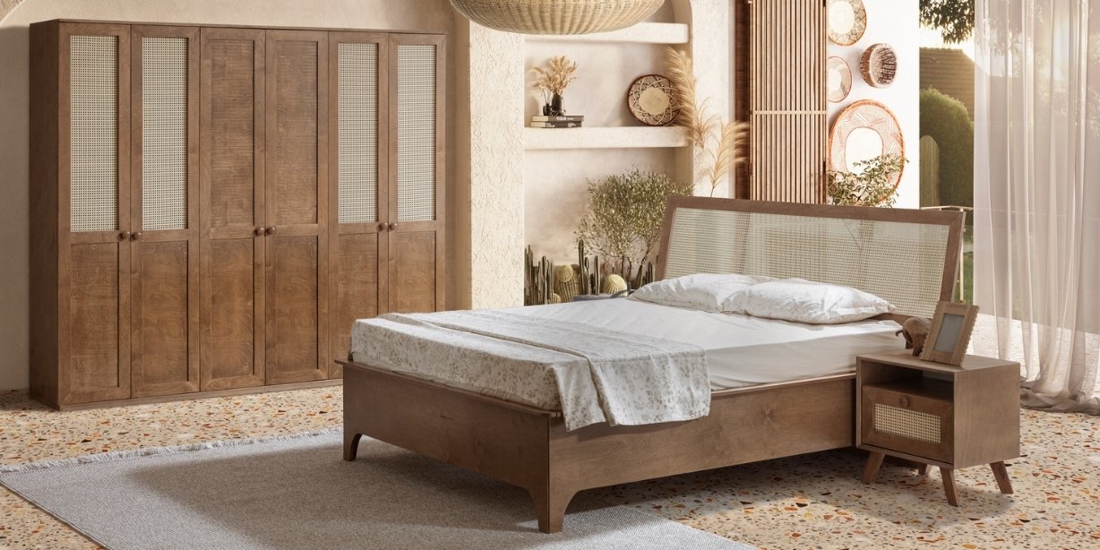 Valeria Ceviz Yatak Odası Takımı Teşhirden